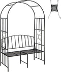 Giantex 81in Metal Garden Arch with Bench, Outdoor Garden Arbor Archway Trellis for Climbing Plants Vines, 2-Person Bench Loads 660 lbs, Patio Trellis Pergola Arches for Wedding Party Ceremony Decor
