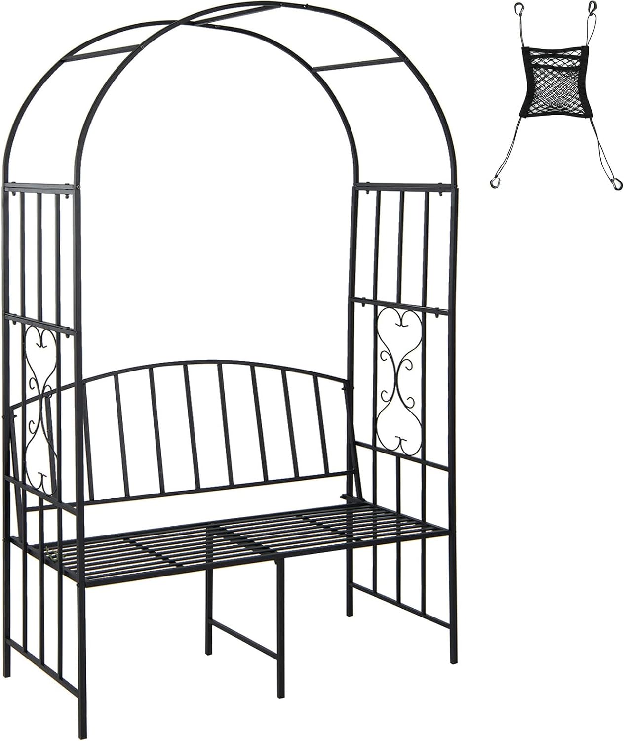 Giantex 81in Metal Garden Arch with Bench, Outdoor Garden Arbor Archway Trellis for Climbing Plants Vines, 2-Person Bench Loads 660 lbs, Patio Trellis Pergola Arches for Wedding Party Ceremony Decor