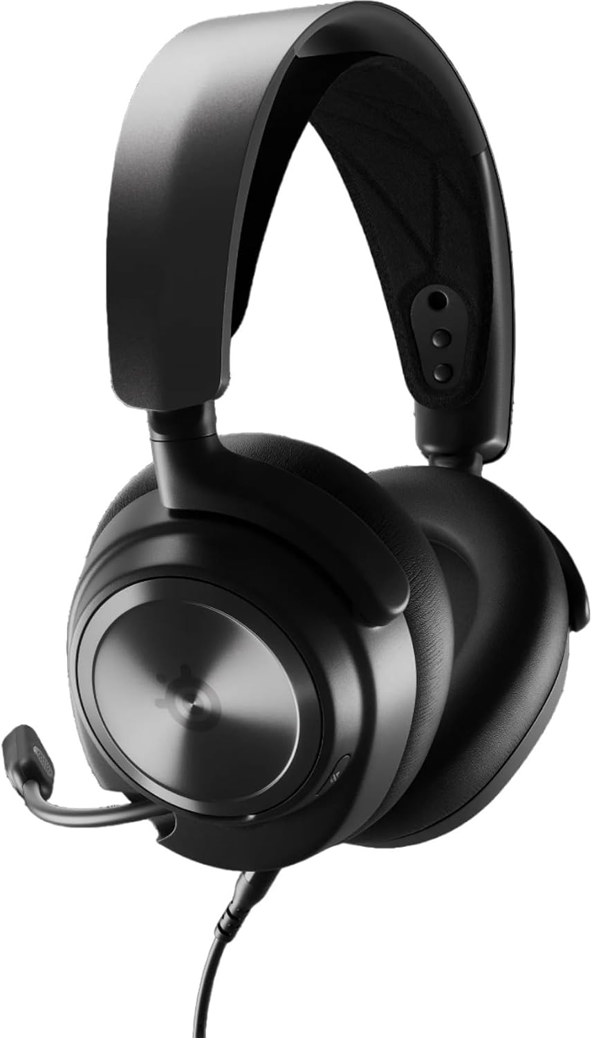 SteelSeries Arctis Nova Pro Wired Button Switch High-Fidelity Gaming Headset with AI-Powered Noise Cancelling Microphone and Multi-System Connect for Xbox, PC, PS4, and PS5