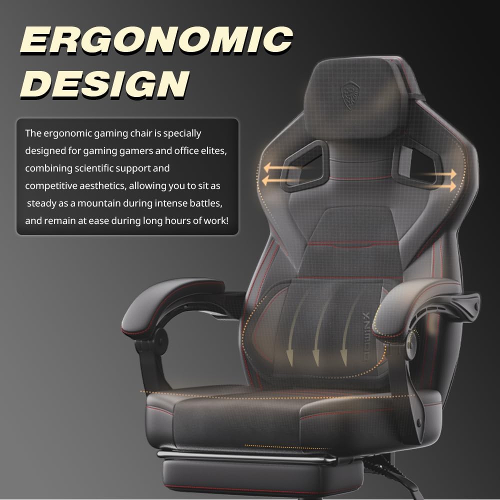 Dowinx PU Leather Gaming Chair with Footrest, 350lb Big and Tall Gamer Chair, Wide Seat Ergonomic Computer Chair with Lumbar Massage Support, Wide Back Office Chair for Heavy People, Deep Black