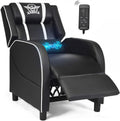 POWERSTONE Gaming Recliner Chair, Reclining Gaming Chairs for Adults Ergonomic Leather Sofa with Footrest Lumbar Support Headrest and Side Pouch for Living Room Home Theater, White