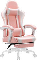 Shahoo Gaming Chair with Footrest and Massage Lumbar Support, Video Racing Seat Height Adjustable with 360° Swivel and Headrest for Office or Bedroom, Light Pink