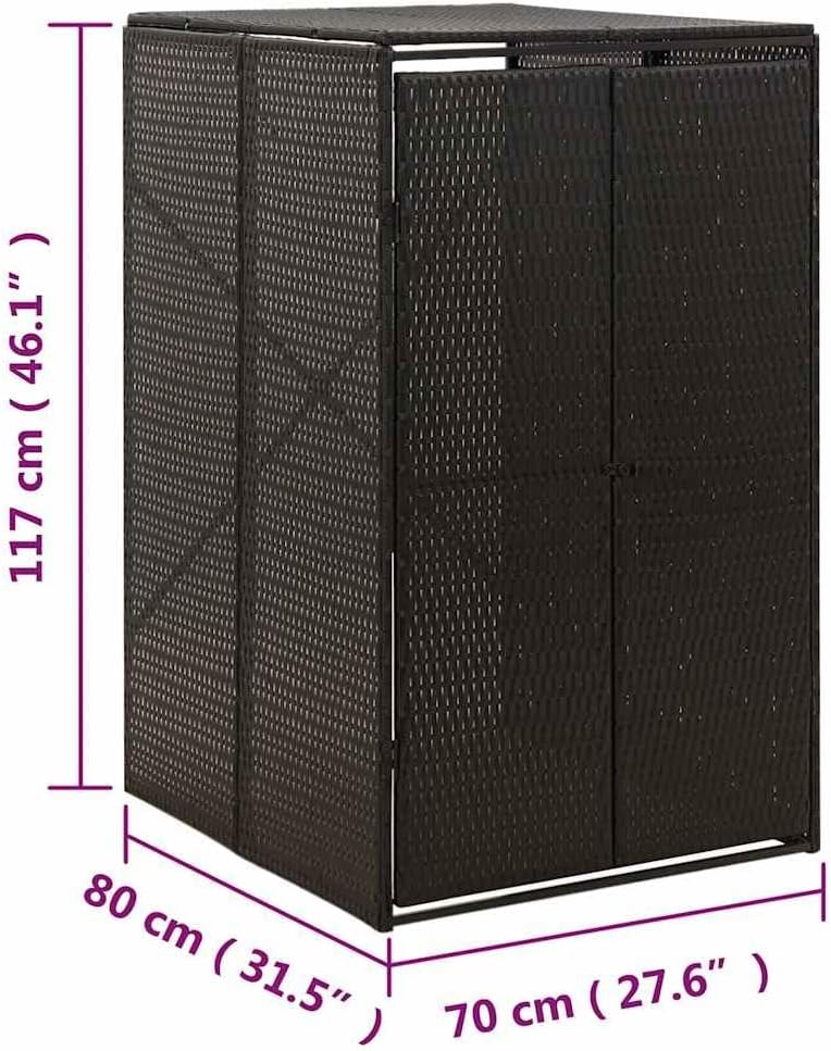 vidaXL - Single Wheelie Bin Shed, Poly Rattan Outdoor Concealment Solution with Durable Powder-Coated Steel Frame, Black, 27.6'x31.5'x46.1'