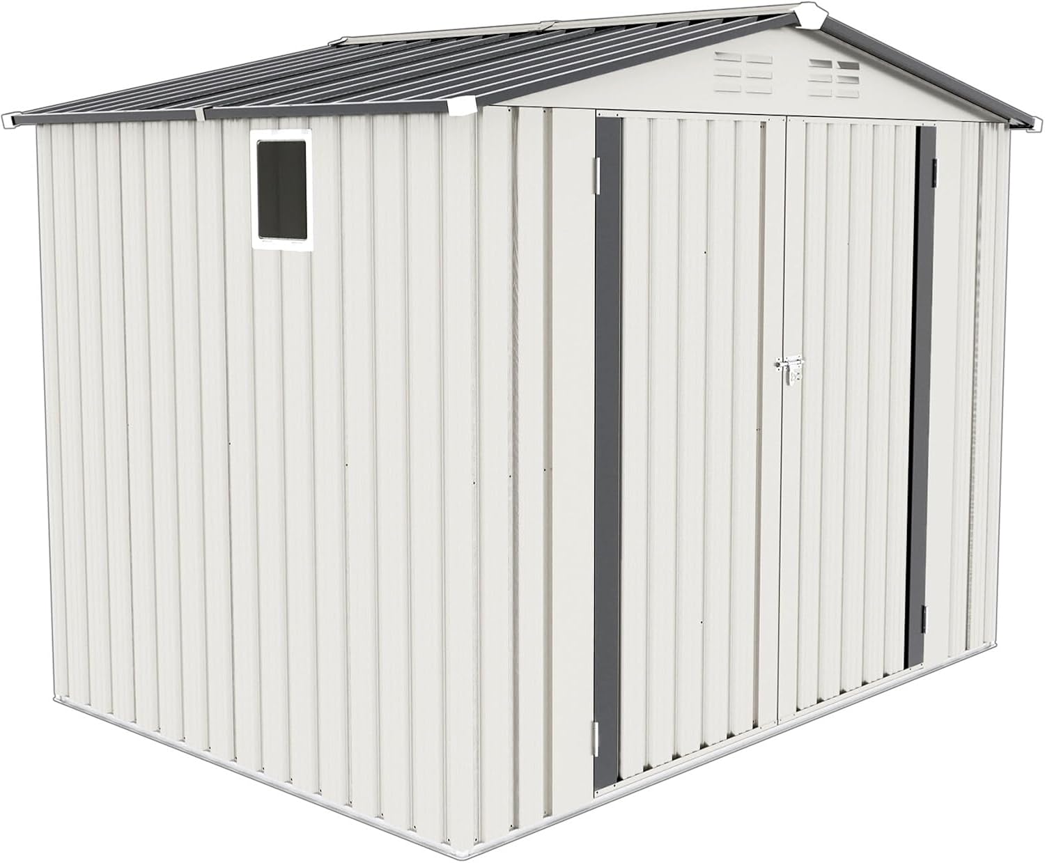 8X6 FT Metal Storage Shed,Tool Shed with Peaked Roof, Outdoor Storage Shed with Clear Window and Lockable Door, Garden Shed for Garden, Backyard,Patio,Sundries, White (8X6 FT)