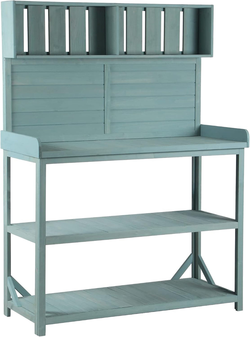 Harper & Bright Designs 65' Large Wooden Farmhouse Rustic Outdoor Potting Bench Table with 4 Storage Shelves and Side Hook, Patio Workstation, for Garden, Backyard, Green
