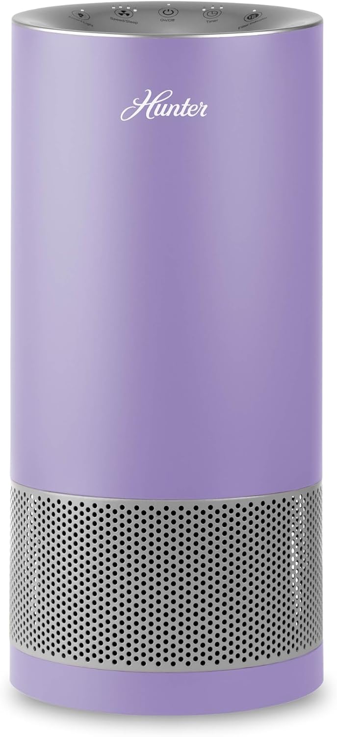 Hunter HP400 Round Air Purifiers for Home, True HEPA Air Purifier Tower for Pets, Odors, Allergens, Smoke, Dust, VOC's. HEPA Air Purifiers for Bedroom and Small Room, Denim & Silver
