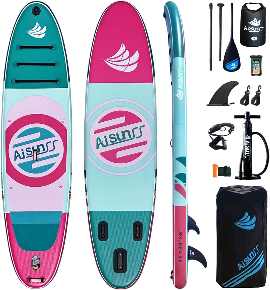 Inflatable Paddle Board for Adult, Paddle Board for All Skill Levels, Wide SUP Board with Primium Accessories Include SUP Carry Bag, Hand Pump& 10L Waterproof Bag