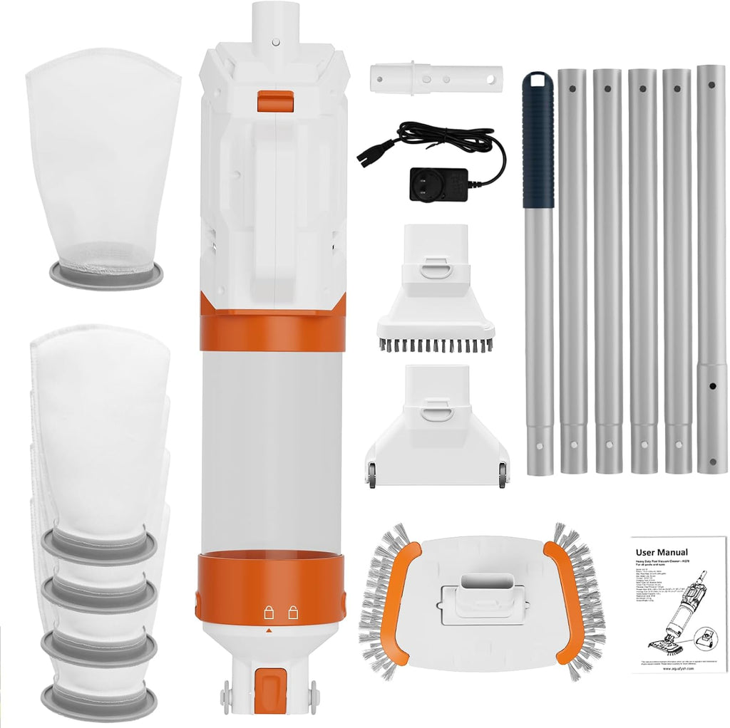 Cordless Pool Vacuum-True Powerful Suction 18.9GPM, 130inch, 1H Runtime, 25µm Fluff Ultra Fine Filter,Handheld Rechargeable Hot Tub Cleaner with Poles for Above Ground&Inground Pool