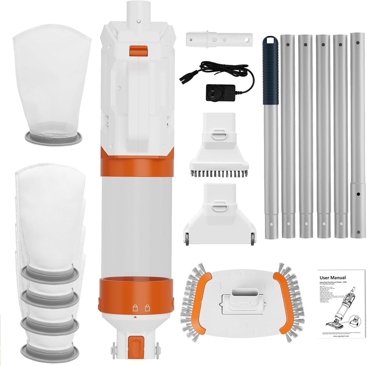 Cordless Pool Vacuum-True Powerful Suction 18.9GPM, 130inch, 1H Runtime, 25µm Fluff Ultra Fine Filter,Handheld Rechargeable Hot Tub Cleaner with Poles for Above Ground&Inground Pool