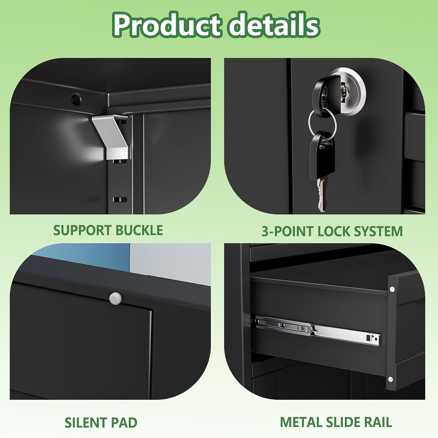 Black Metal Storage Cabinet, 71' Tall Locking Storage Cabinet with 2 Adjustable Shelves, Steel Locker Organizer, for Office, Home, School