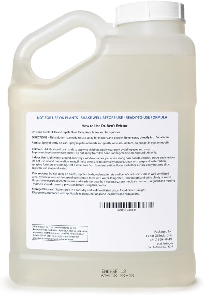 Dr. Ben's Evictor Indoor & Personal Bug Spray | Fast-Acting Solution, Eco-Friendly & Natural Pest Defense for Home, Family, Pets & Gear - 128 Fluid Oz
