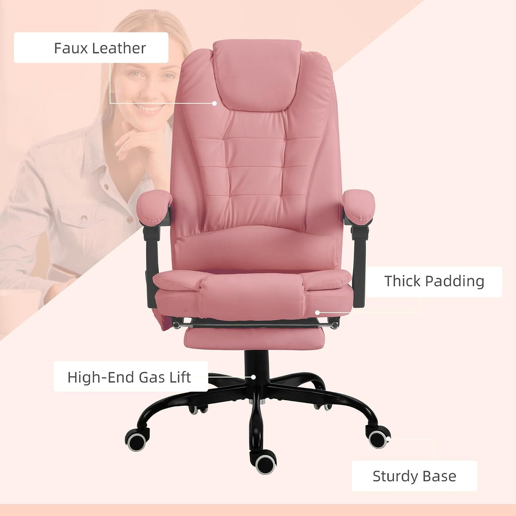 Vinsetto 7-Point Vibrating Massage Office Chair, High Back Computer Chair with Lumbar Support, Footrest, Reclining Back, Adjustable Height, Pink