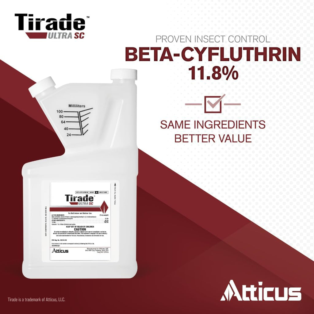 Atticus Tirade Ultra SC Insecticide (900 mL) - Broad-Spectrum Insecticide - 11.8% Beta-Cyfluthrin Pest Control for Indoor and Outdoor Use