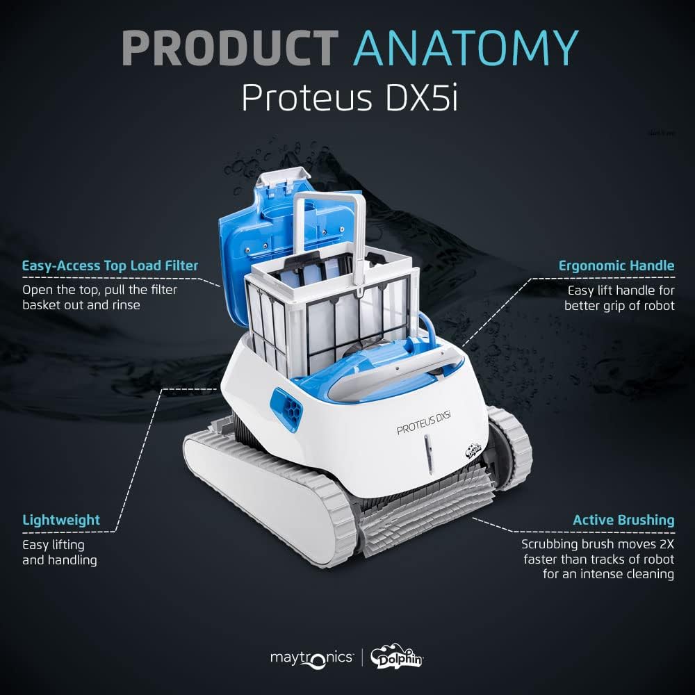 Dolphin Proteus DX5i Wi-Fi Automatic Robotic Pool Vacuum Cleaner Includes Caddy for Easy to Transport and Store, Ideal for In-Ground Pool up to 50 FT in Length