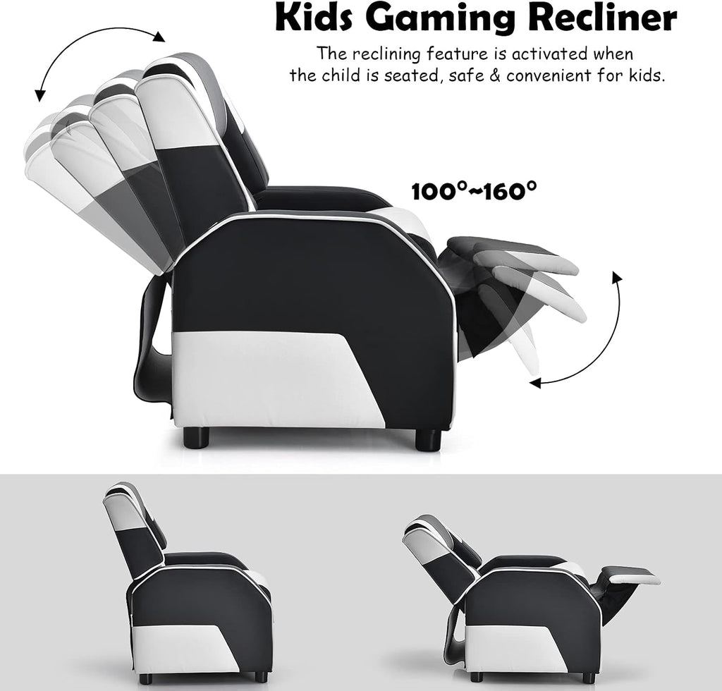 ARLIME Kids Recliner, PU Leather Kid Lounge Chair w/Footrest, Armrest, Headrest & Lumbar Support, Adjustable Gaming Toddler Sofa Armchair for Boys Girls (White)