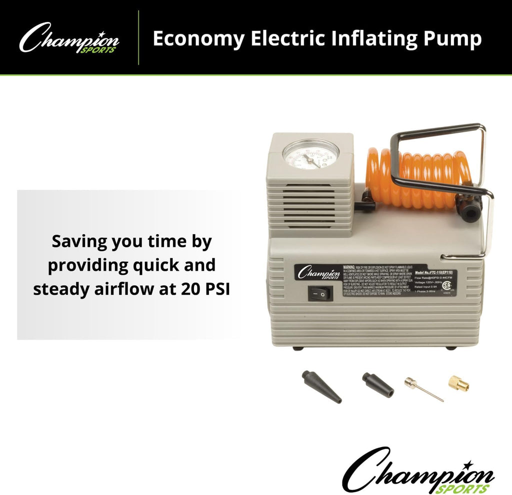 Champion Sports Electric Ball Inflator – Quiet High-PSI Air Compressor & Ball Pump for Sports Balls, 110–120V AC