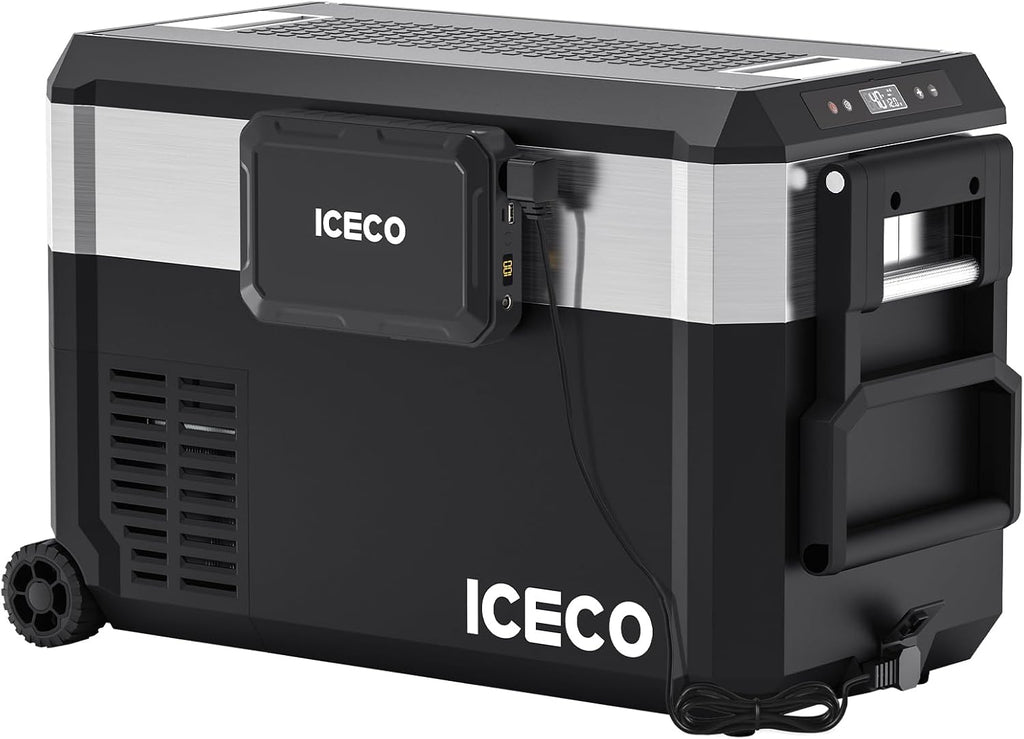 ICECO JP40 Pro 12 Volt Refrigerator with Wheels, Portable Car Fridge Powered by SECOP, 12V Freezer with Battery, -4℉～68℉, 40.7 Quart Electric Cooler with AC/DC, for Travel, Camping, Outdoor