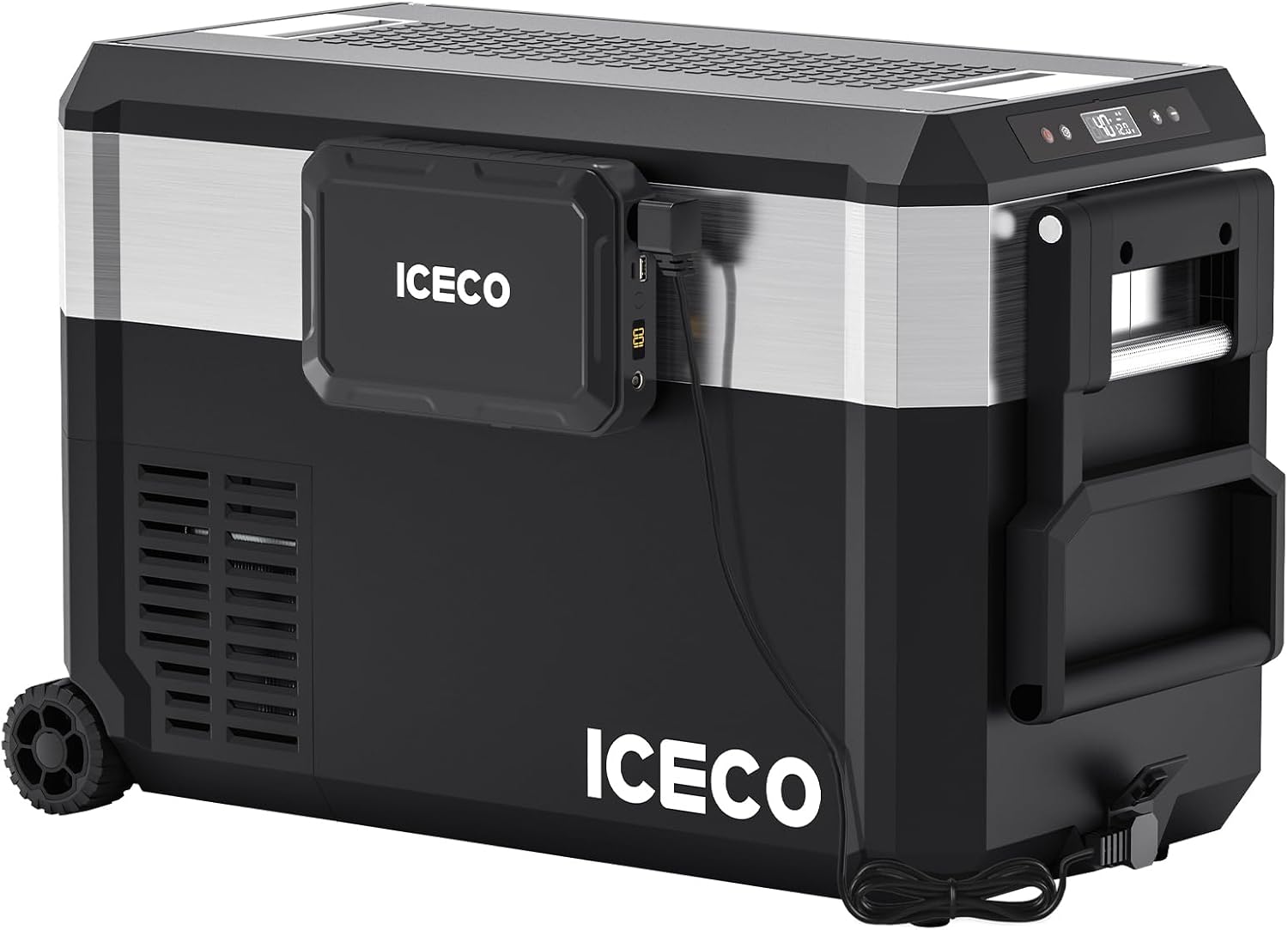 ICECO JP40 Pro 12 Volt Refrigerator with Wheels, Portable Car Fridge Powered by SECOP, 12V Freezer with Battery, -4℉～68℉, 40.7 Quart Electric Cooler with AC/DC, for Travel, Camping, Outdoor