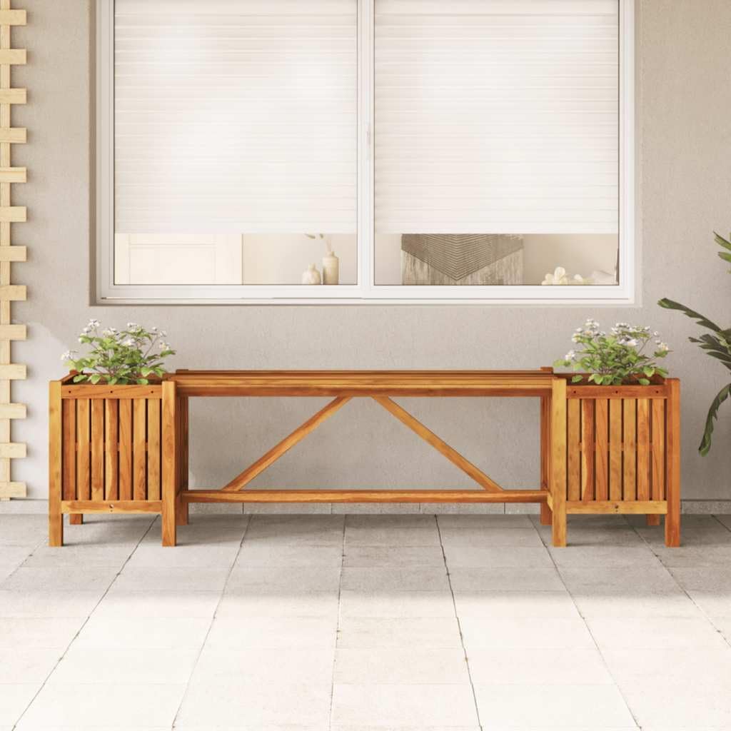 Solid Acacia Wood Patio Bench with Planters 59.1' Outdoor Furniture Garden Bench with 2 Storage Boxes for Porch Deck Backyard