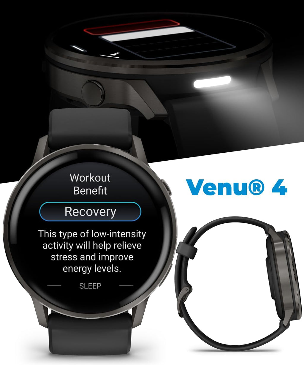 Garmin Venu 4 45mm AMOLED Advanced Health & Fitness GPS Smartwatch, Bright & Colorful Display, Built-in Flashlight, Up to 12 Days, Slate with Black Silicone Band w/Wearable4U PowerBank Bundle
