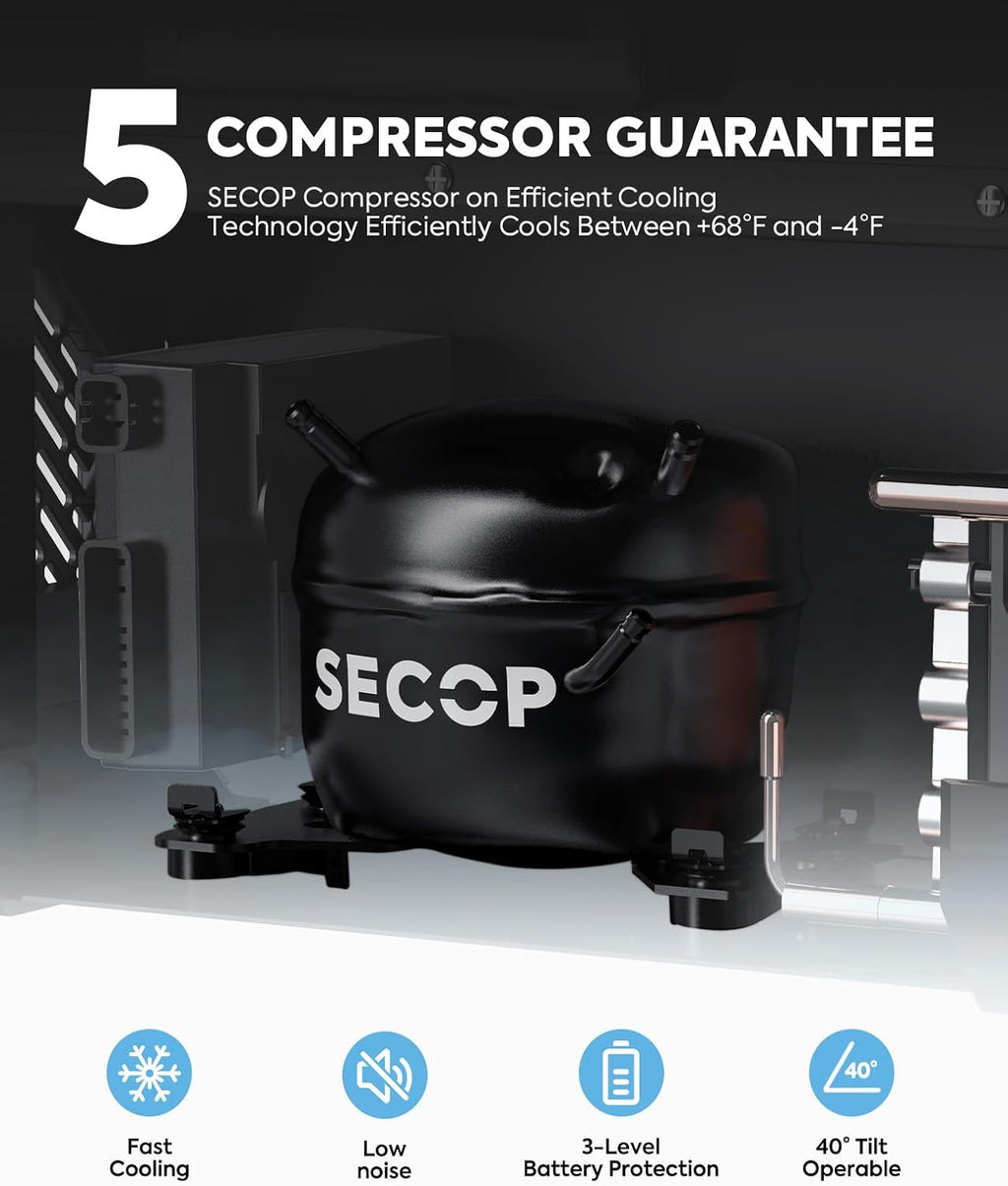 ICECO APL55 Dual Zone Portable Refrigerator Freezer Bluetooth Controlled, 55 Liter 12v refrigerator with SECOP Compressor, DC 12/24V, AC 110-240V, for Truck, Car and Home, -4℉~68℉ (Black)