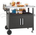 Kendane Grill Cart Table with Big Storage Cabinet, Movable Outdoor Dining Cart Pizza Oven Stand, Kitchen Cart Island Multifunction Food Prep Table Stainless Steel Surface