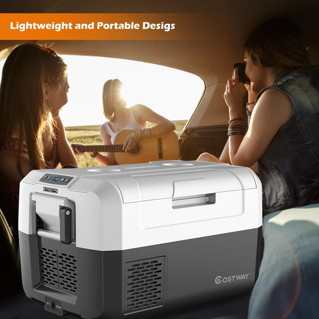 COSTWAY Portable Car Refrigerator, -14.8°F to 50°F, 37-Quart Compressor Travel Fridge with Two-way Open Door, Operating Panel, Groove Design, Compact RV Freezer and Cooler for Outdoor Use