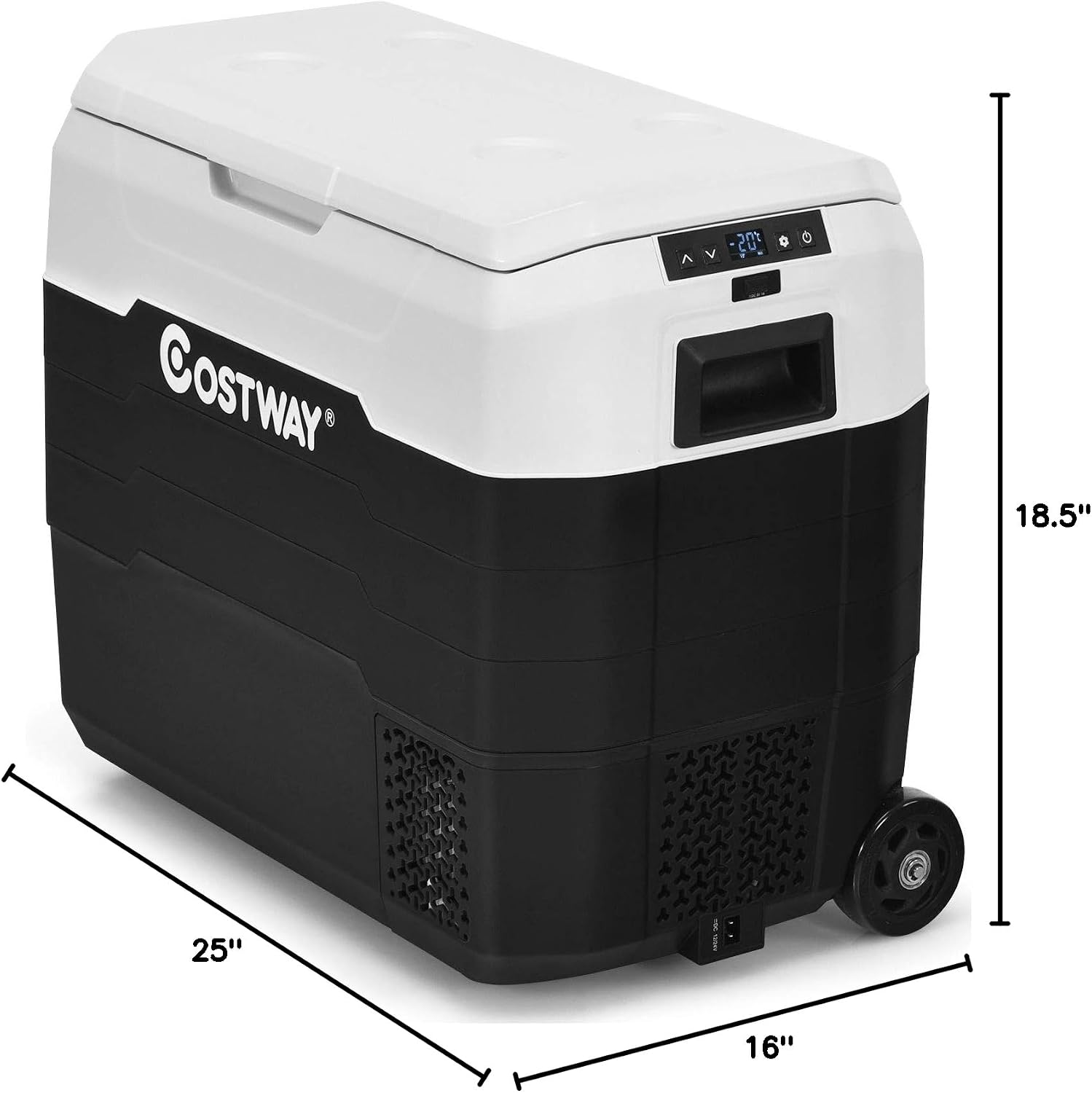 COSTWAY Car Refrigerator with Wheels, 42-Quart Dual-zone Electric Cooler with Telescopic Handle, 12V/24V DC, 100-240V AC, -4°F To 50°F, Portable Fridge Freezer for RV Camping Travel, White+Black