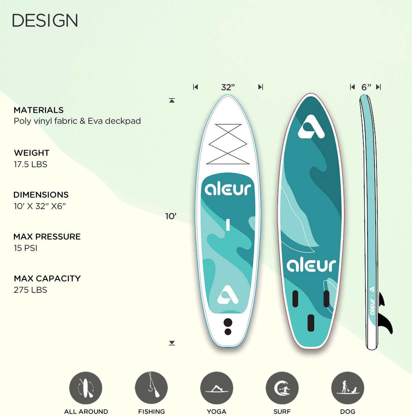 aleur Explorer Inflatable Stand Up Paddle Board Package W Premium SUP Accessories & Backpack, Non-Slip Deck, Leash, Paddle and Hand Pump | Elegant, Fun, Portable,Versatile