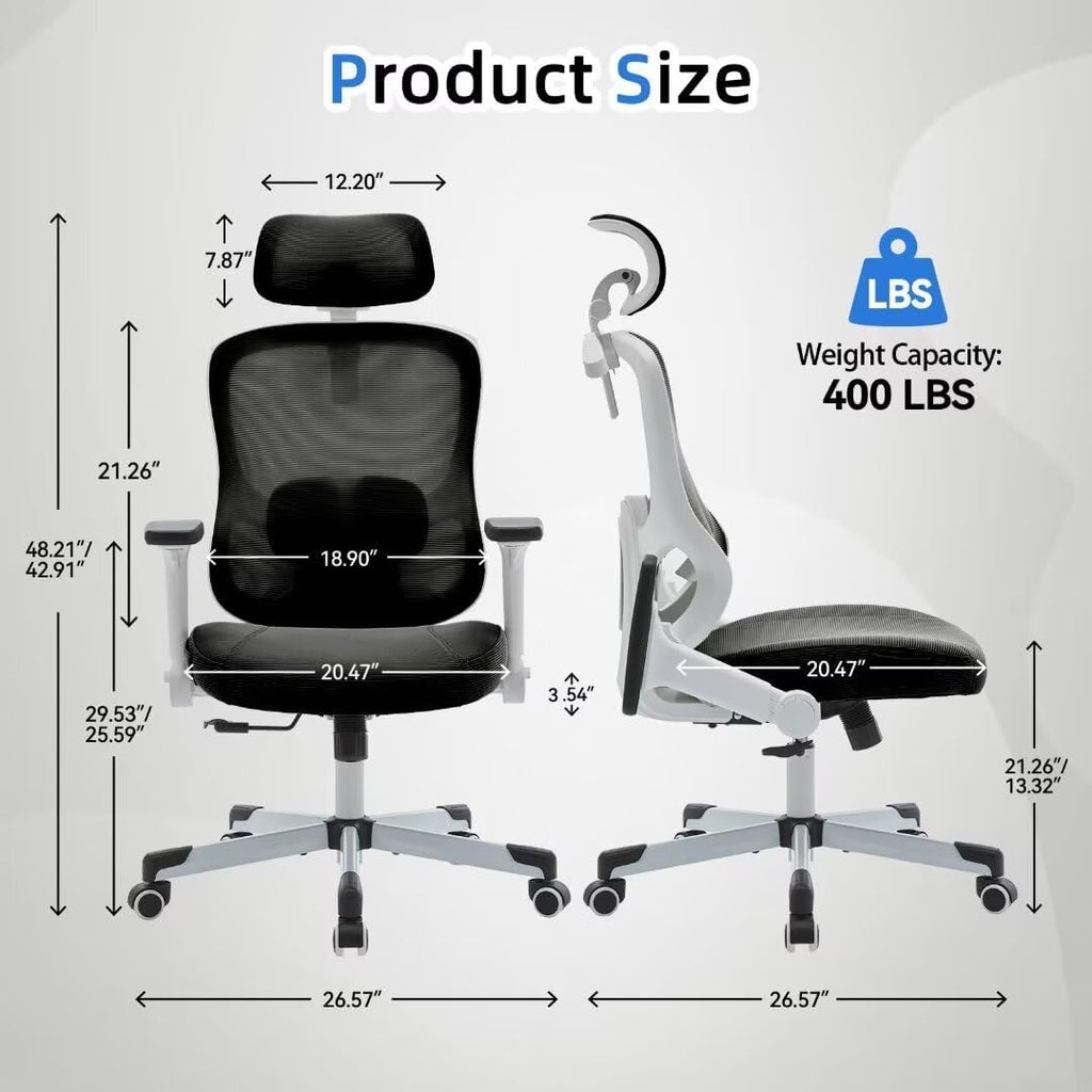 Ergonomic Office Chair Reclining Gaming Chair Adjustable Lumbar Support 6D Armrest Headrest Breathable Mesh Swivel Computer Chairs Home Task Desk Chair Wheels Coat Hanger Tilt Lock Cross Legged Chair