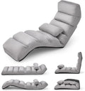 Giantex Folding Lazy Sofa Chair, Modern Chaise Lounge W/Pillow for Reading Leisure, Foldable Comfy Floor Accent Chair for Bedroom Living Room (Gray)