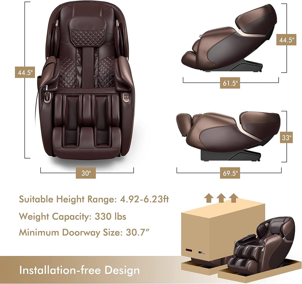 COSTWAY Massage Chair, Full Body Zero Gravity Massage Recliner with 12 Auto Modes, 53-Inch SL Track, 28 Airbags, Thai Stretch, Bluetooth Speaker, Foot Roller, Heat Therapy, Space-Saving, Brown