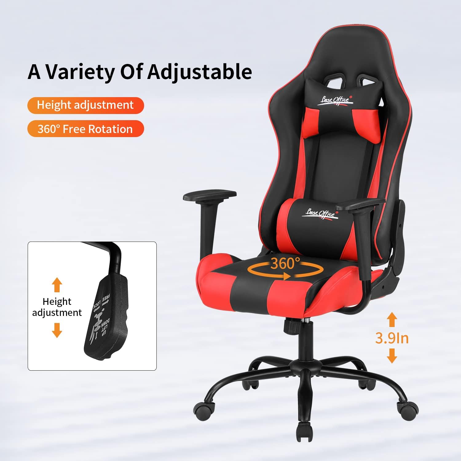 Gaming Chair Office Chair Desk Chair with Lumbar Support Headrest Armrest Task Rolling Swivel Ergonomic E-Sports Adjustable PC Gamer Chair (Red)