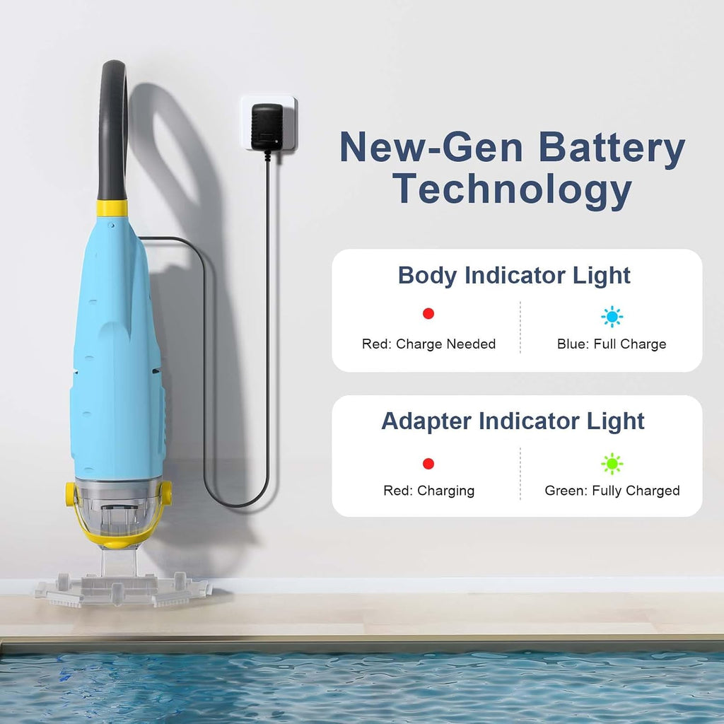 Upgraded Cordless Pool Vacuum with Telescopic Pole, 60 Min Powerful Suction & Transparent Head, Rechargeable Handheld Cleaner for Above Ground Pools, Inground Pools, Hot Tubs and Spa