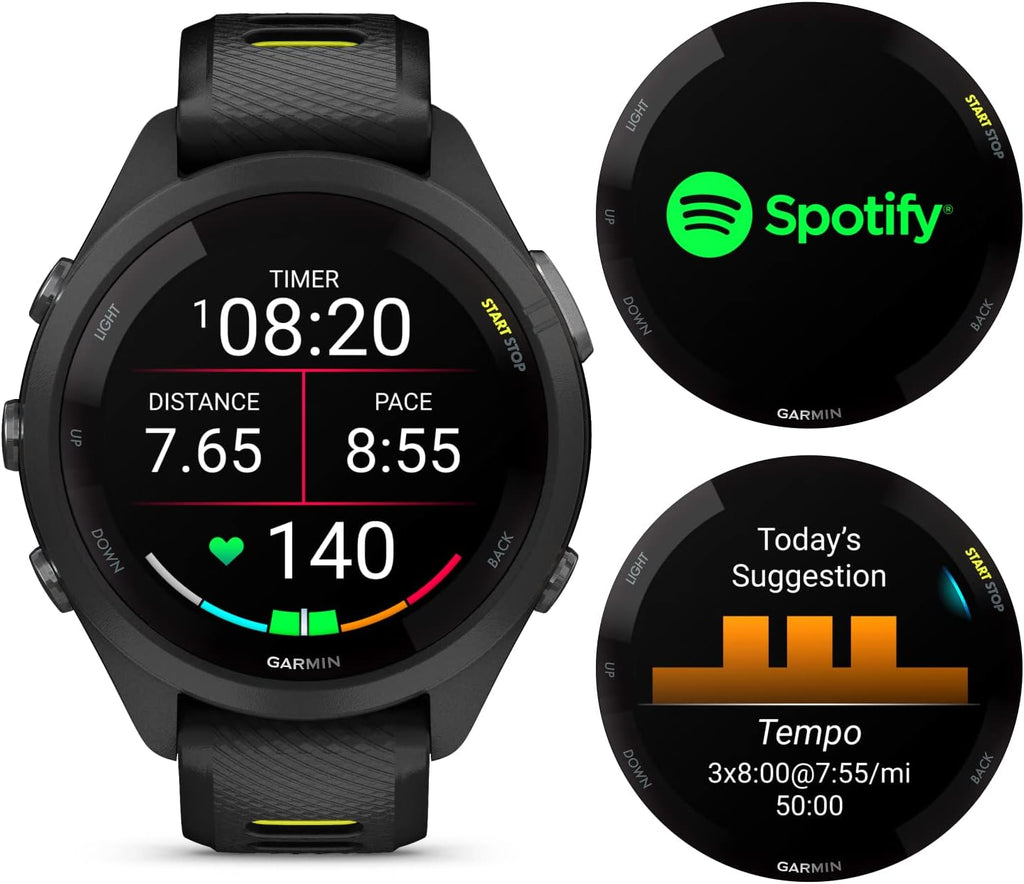 Garmin Forerunner 265S Music GPS Running 42 mm Smartwatch, Black with AMOLED 1.1in Touchscreen Display Black Earbuds Bundle, Black +Blk EarBuds