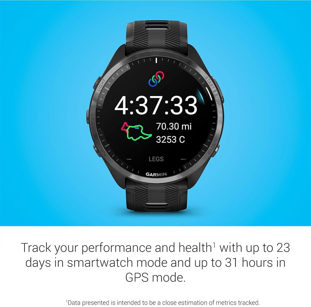 Garmin 010-02809-00 Forerunner 965 Running Smartwatch Black and Powder Gray Bundle with Deco Essentials Exclusive 26 Month CPS Enhanced Protection Pack