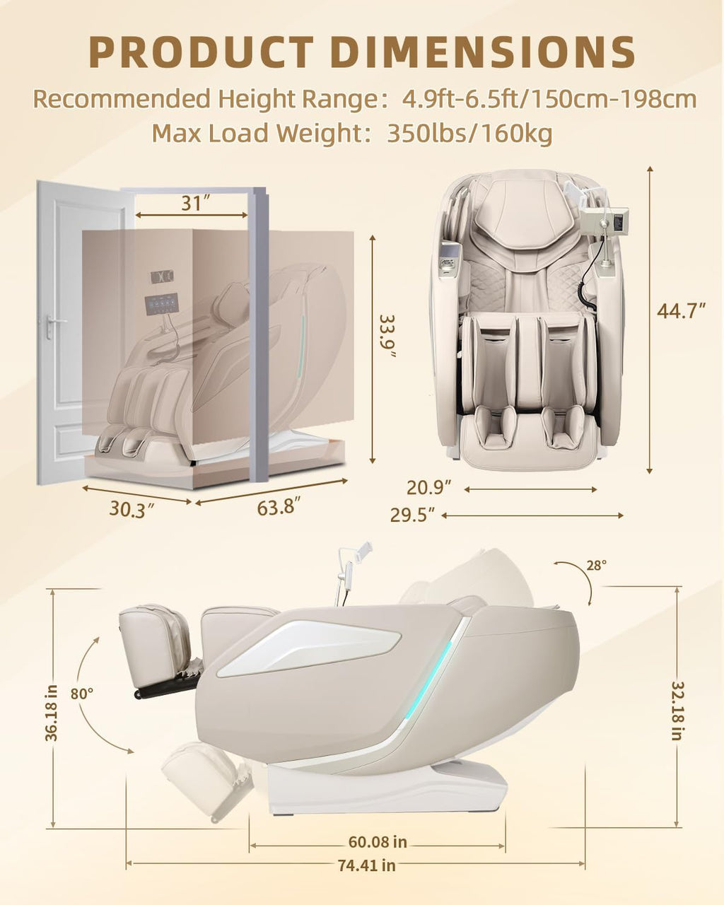 Full Body Zero Gravity Massage Chair with Body Scan 4D Intelligent Shiatsu Strecth Massage, Back/Leg Heated with AI Voice Control Bluetooth Speaker Airbags SL Track Massage Beige