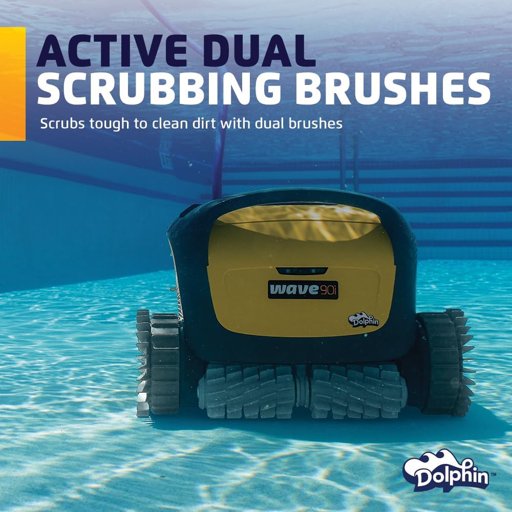 Dolphin Wave 90i Wi-Fi Automatic Robotic Pool Vacuum Cleaner Includes Caddy, Wall Climbing Scrubber Brush, Top Load Filters, Ideal for Commercial Pools up to 78 FT in Length