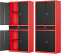 Metal Garage Storage Cabinet with Locking Doors and Drawer, 71' Steel Tool Storage Cabinet with Adjustable Shelves for Garage,Office,Warehouse (Red Black)