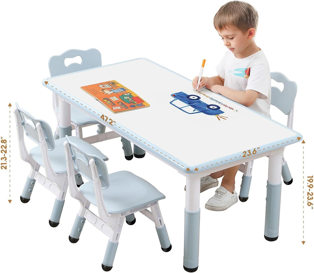 Kids Table and Chair Set for Toddlers - Adjustable Activity Center with Non-Slip Legs & Graffiti-Proof Surface Ages 3-12