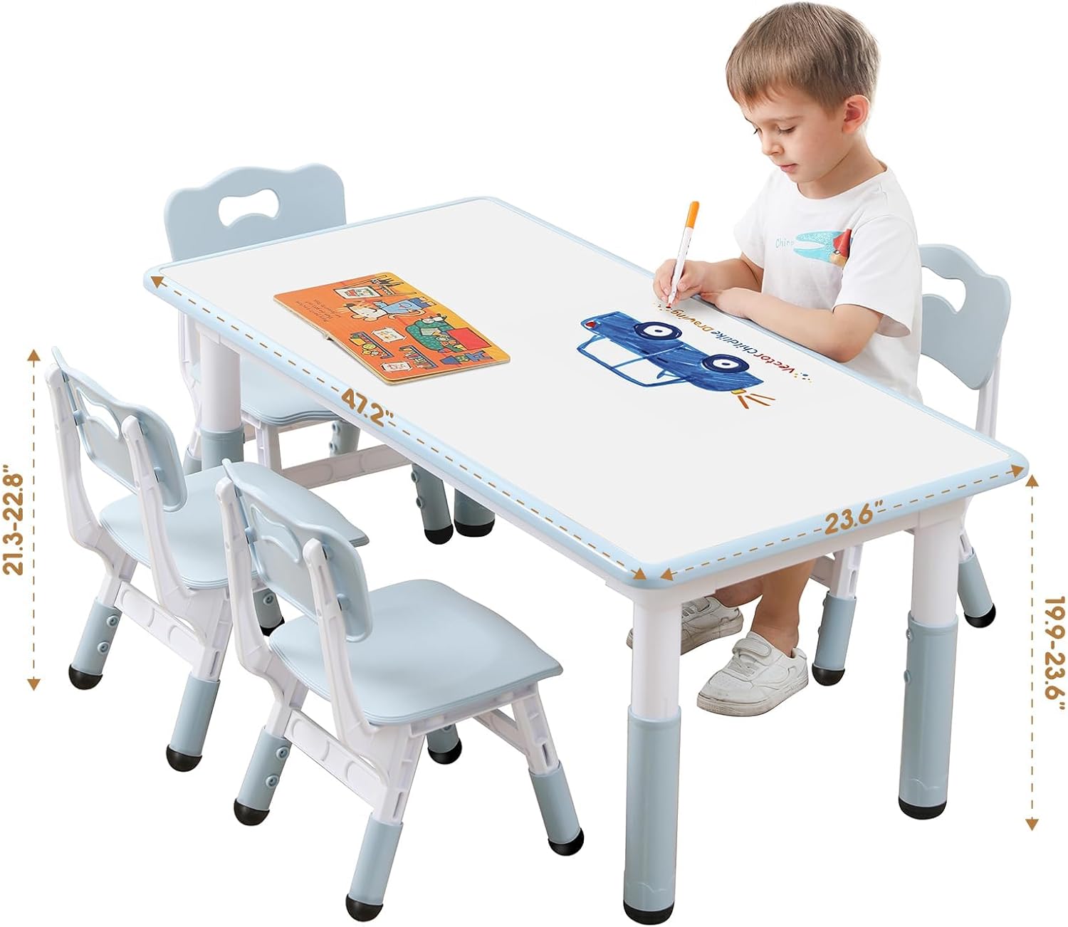 Kids Table and Chair Set for Toddlers - Adjustable Activity Center with Non-Slip Legs & Graffiti-Proof Surface Ages 3-12