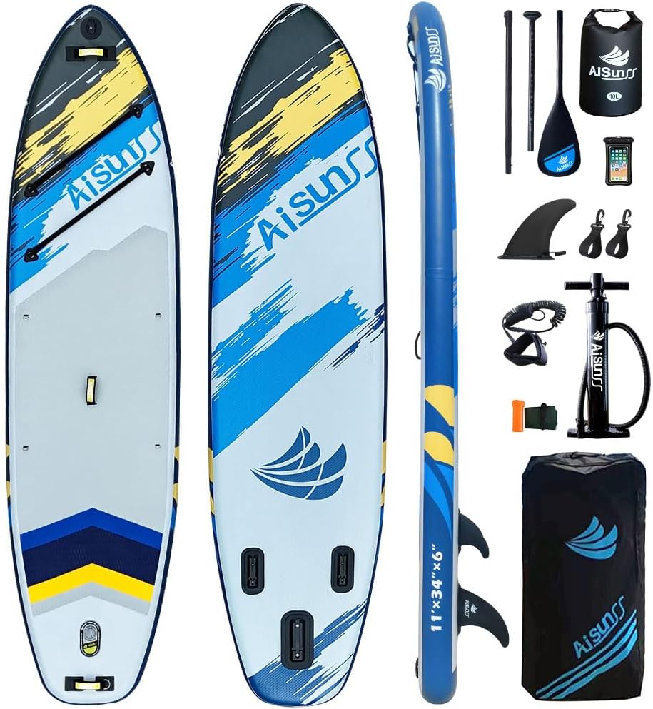 Inflatable Paddle Board for Adult, Paddle Board for All Skill Levels, Wide SUP Board with Primium Accessories Include SUP Carry Bag, Hand Pump& 10L Waterproof Bag