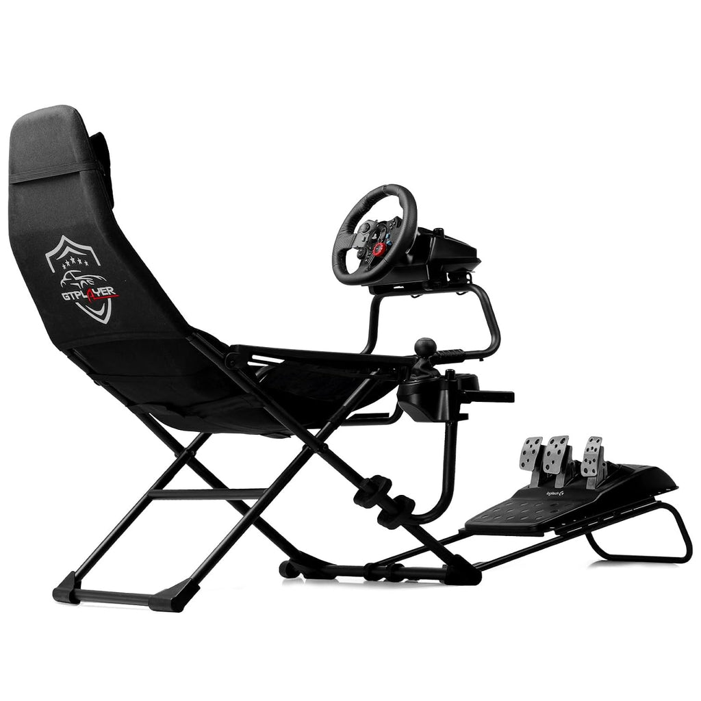 GTPLAYER Sim Racing Cockpit Foldable & Adjustable for High Performance Sim Racing Compact & Flexible Supports All Steering Wheels & Pedals for PC Wheel and Pedals Not Included(Black)