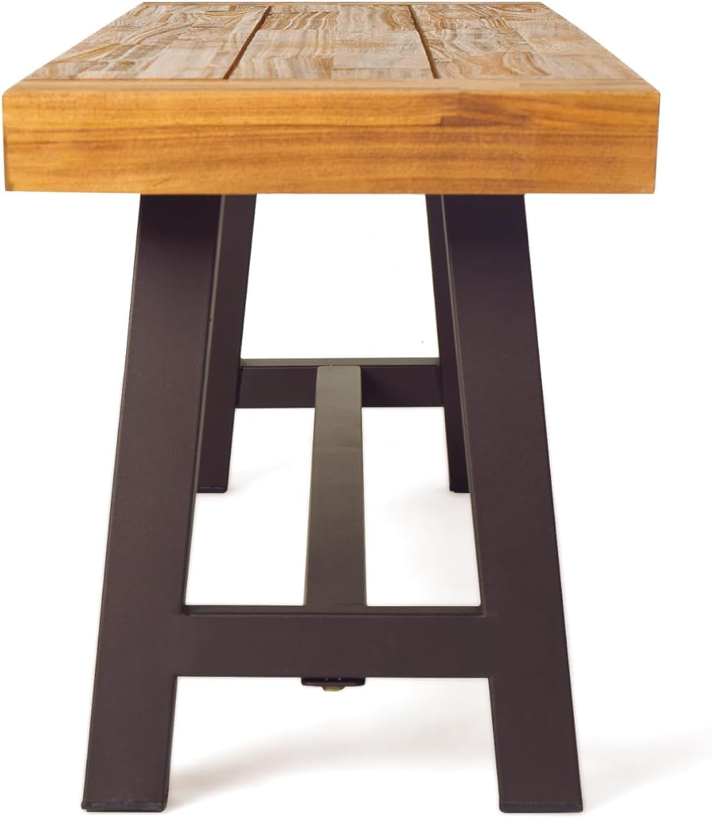 Christopher Knight Home Carlisle Outdoor Acacia Wood and Rustic Metal Bench, Sandblast Finish / Rustic Metal 14. 75 x 63 x 17. 50 inches