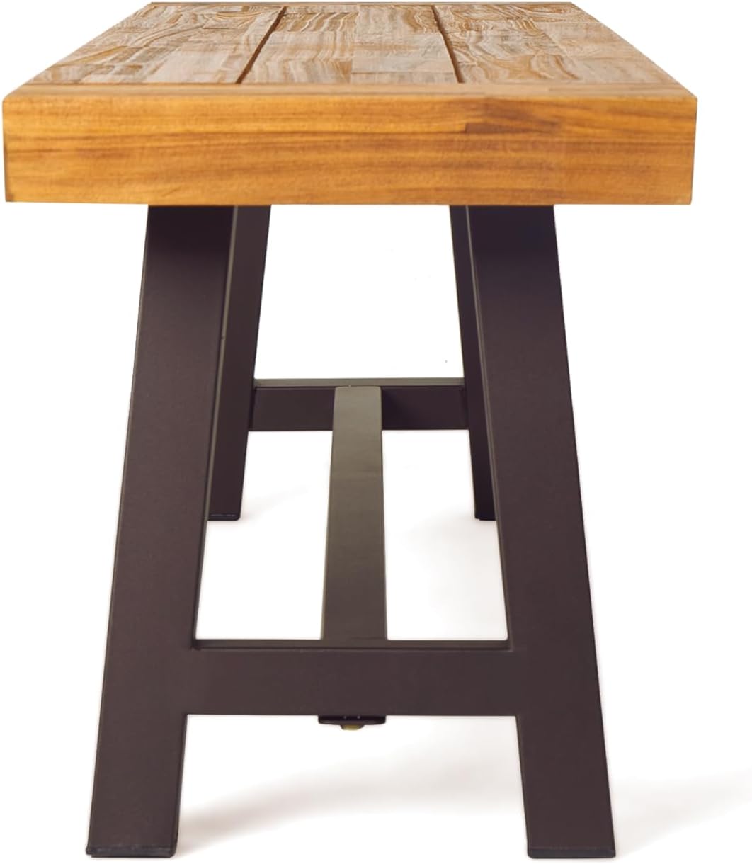 Christopher Knight Home Carlisle Outdoor Acacia Wood and Rustic Metal Bench, Sandblast Finish / Rustic Metal 14. 75 x 63 x 17. 50 inches
