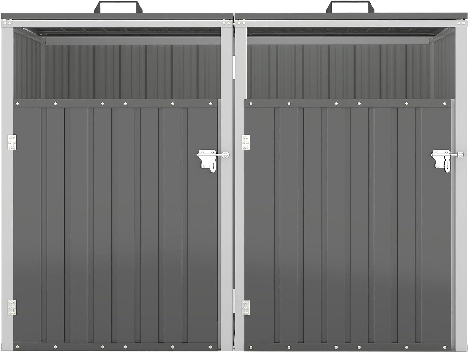 Outdoor Metal Trash Can Storage Shed for 2 Garbage Bins, Galvanized Steel Double Bin Enclosure with Lockable Doors & Hydraulic Lid, Garden Yard Storage Cabinet for Recycling, Dark Gray