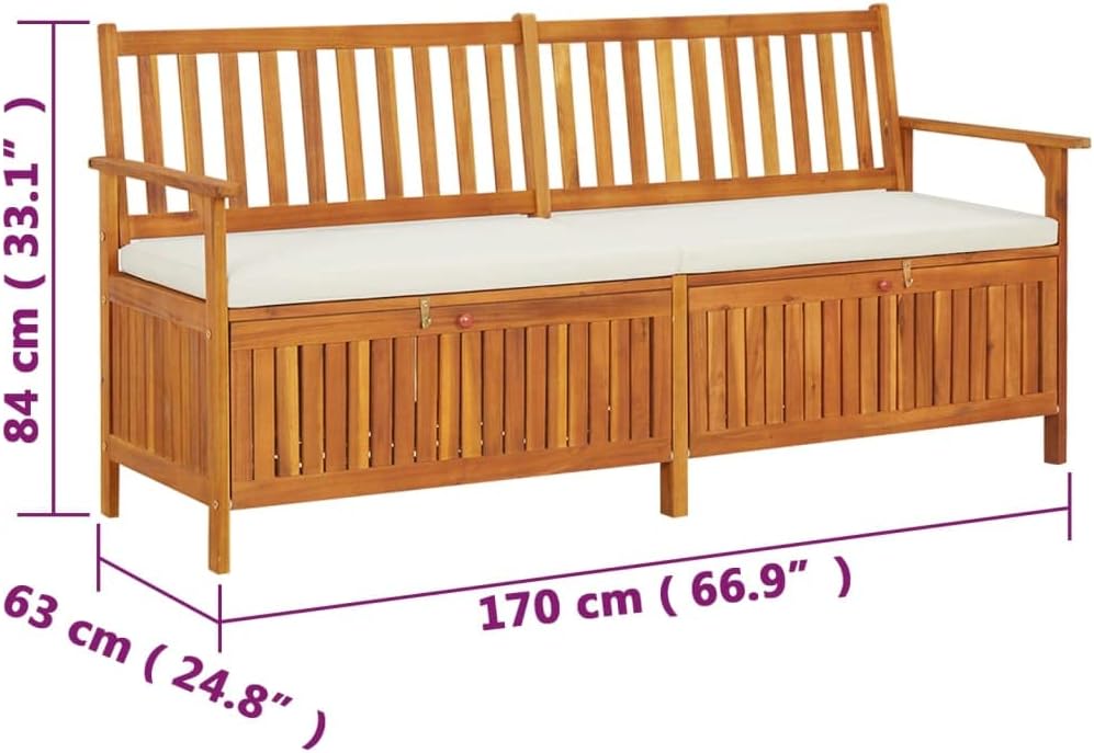 vidaXL Chill Rustic Garden Bench, Outdoor Seating with Storage, Rectangular Acacia Patio Furniture