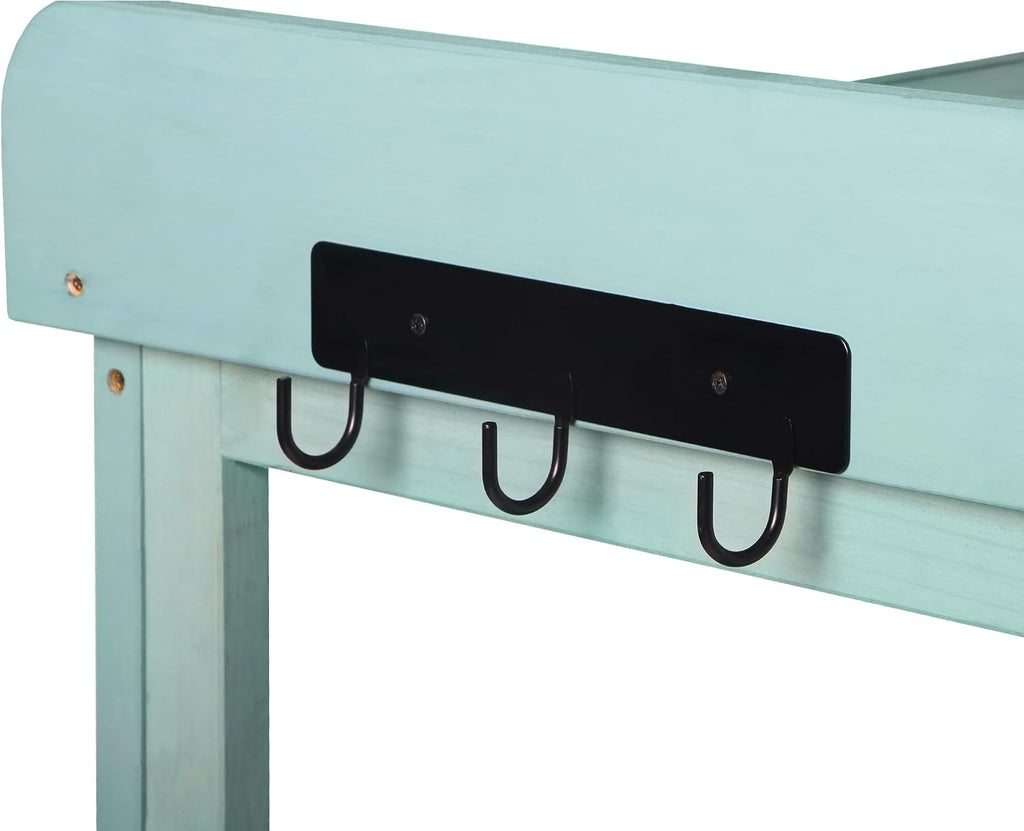 Potting Bench Table with 4 Storage Shelves and Side Hook, Polibi 65' Large Wooden Farmhouse Rustic Outdoor Patio Workstation, Garden Potting Bench with Splash Plate