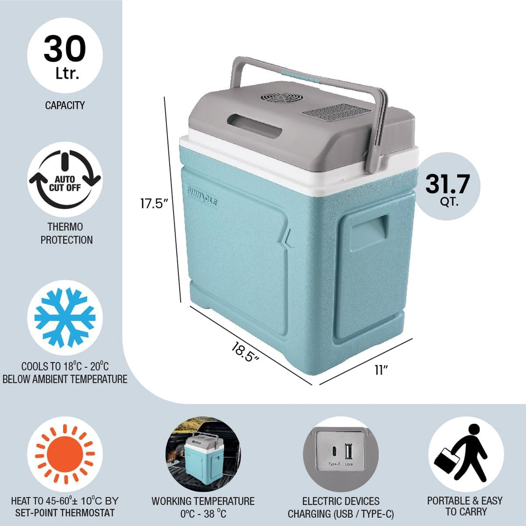 Pinnacle Thermoware Electric Cooler – Large 30L Portable Cooler for Hot and Cold Drinks and Food – 12v Travel Cooler for Car, Camper, RV, Van – Plug-In Cooler Refrigerator for Travel, Fishing, Hunting