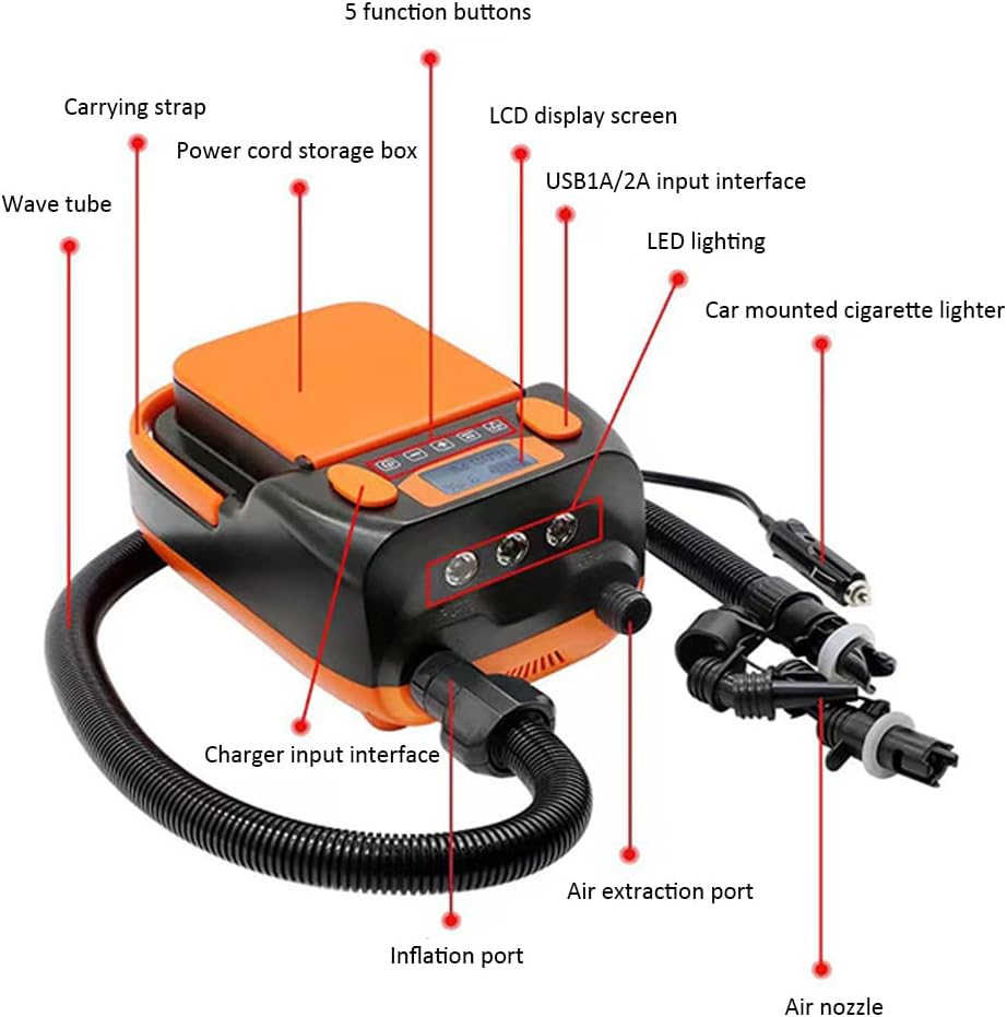 Portable Electric Air Pump 16PSI 12V with Battery, Stand Up Paddle Board Electric Pump Inflator/Deflator,for Paddle Boards,Boat,Kayak